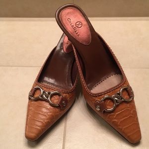 NW w/o Box: Cole Haan Tan Crocodile Print Mules